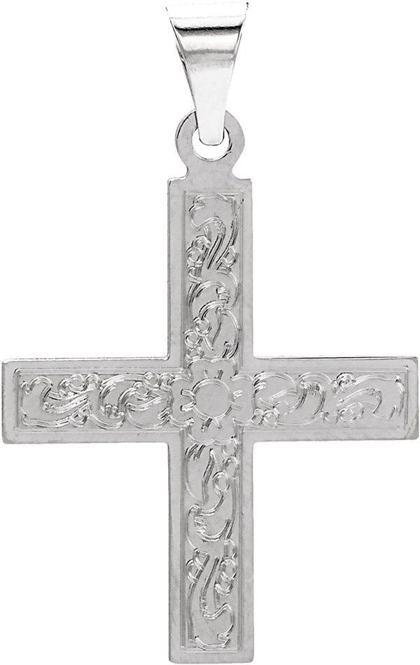 Men's Greek Passion Flower Cross 14k White Gold Pendant