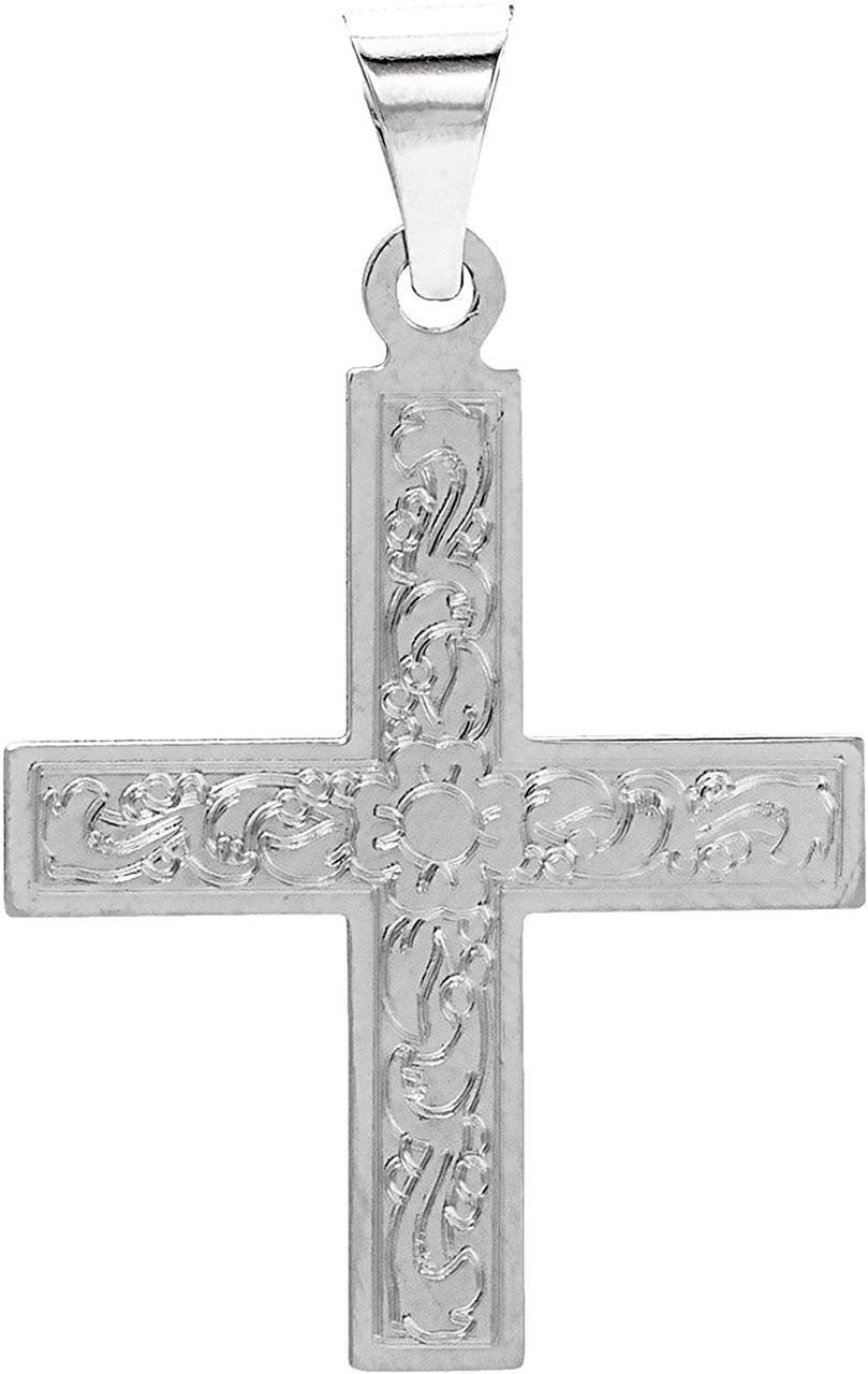 Men's Greek Passion Flower Cross 14k White Gold Pendant