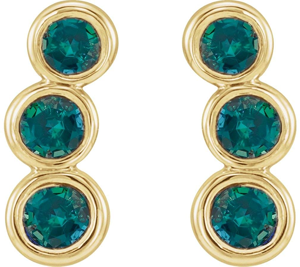 Chatham Created Alexandrite Three-Stone Ear Climbers, 14k Yellow Gold