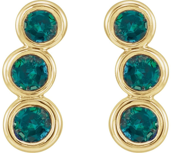 Alexandrite Three-Stone Ear Climbers, 14k Yellow Gold