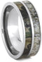 Forever One Moissanite, Camo Engagement Ring and Deer Antler, Camo Print Titanium Band, His and Her Wedding Band Set, M10.5-F7.5