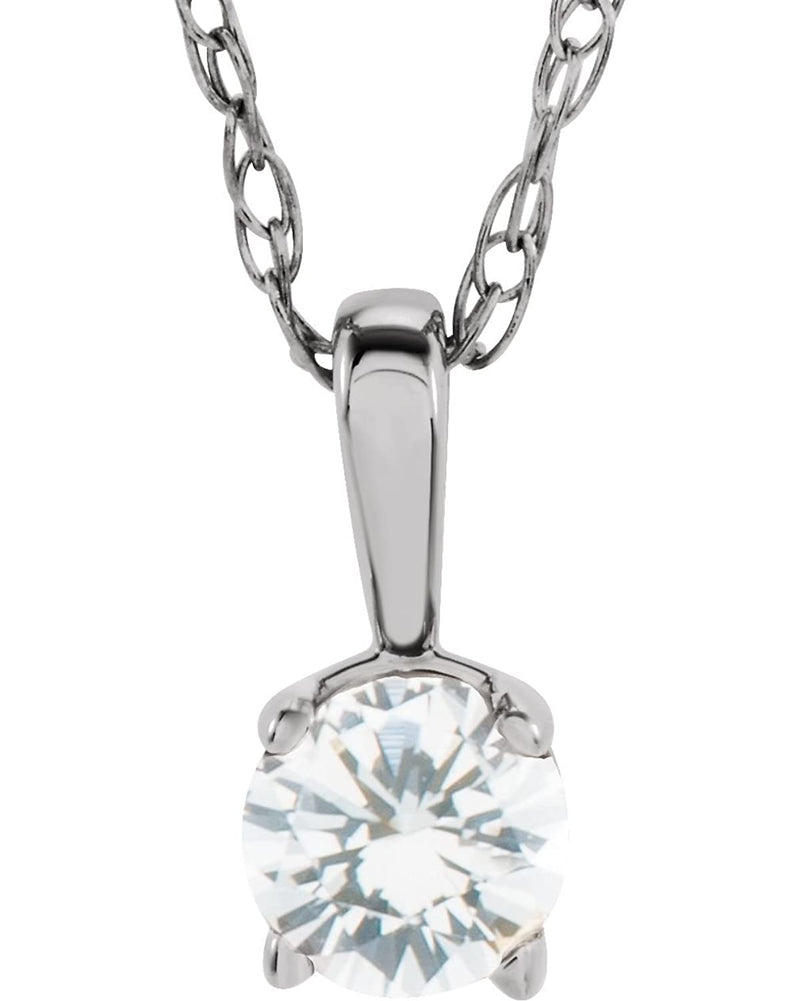 Children's White Sapphire 14k White Gold Pendant Necklace, 14"