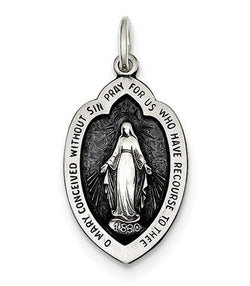 Sterling Silver Antiqued Miraculous Medal (28X14MM)