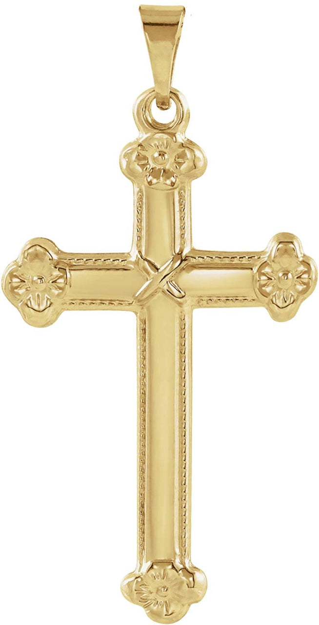 Milgrain Flower Cross 14k Yellow Gold Pendant