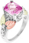 Rhodium-Plated Sterling Silver Cushion-Cut Created Pink Sapphire Ring, 12k Rose and Green Gold Black Hills Gold, Size 4.5