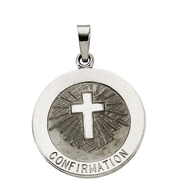 14k White Gold Confirmation Medal with Cross (12 MM)