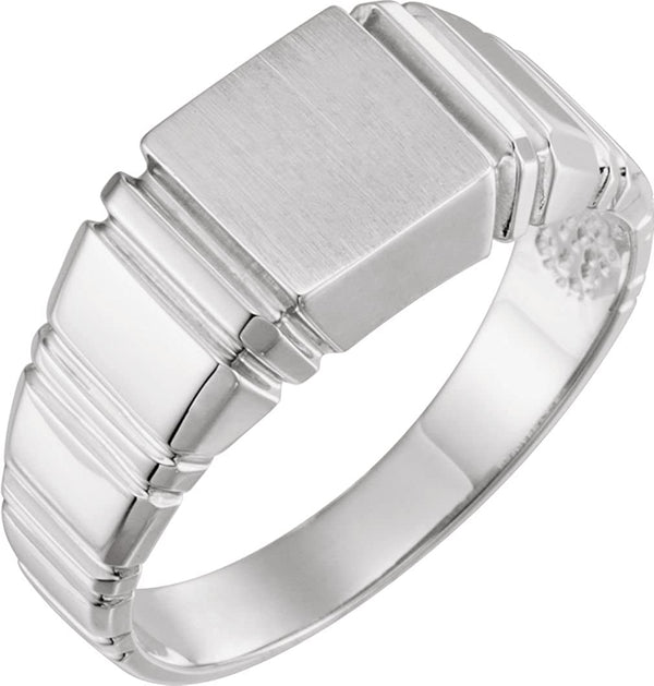 Men's Open Back Square Signet Semi-Polished 18k Palladium White Gold Ring (9mm) Size 10