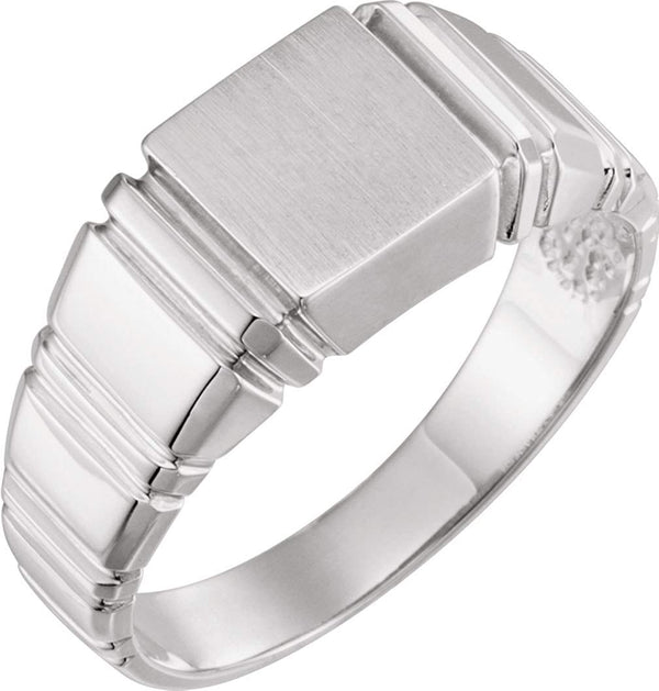 Men's Open Back Square Signet Semi-Polished 18k White Gold Ring (9mm) Size 10