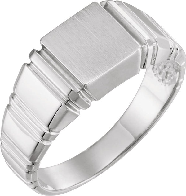 Men's Open Back Square Signet Ring, 10k X1 White Gold (11mm) Size 11.75
