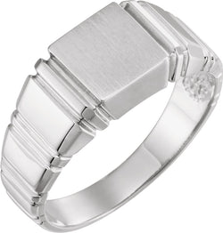 Men's Open Back Square Signet Semi-Polished Continuum Sterling Silver Ring (9mm) Size 10