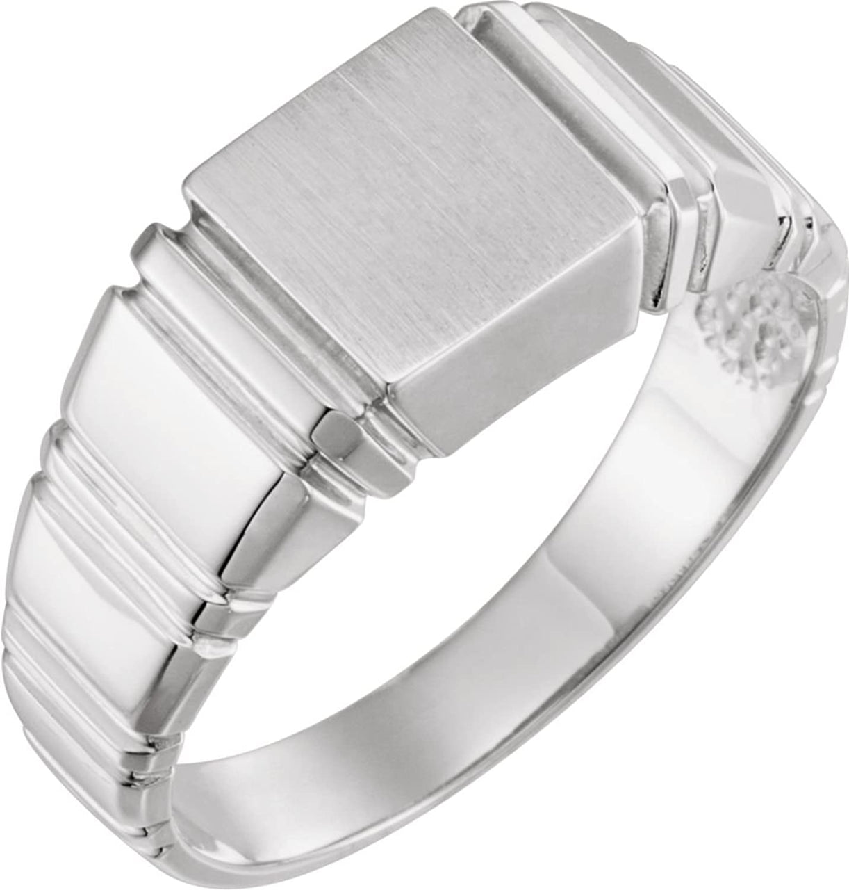 Men's Open Back Square Signet Ring, Rhodium-Plated 14k White Gold (9mm)