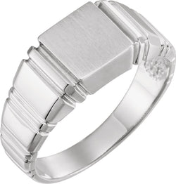 Men's Open Back Square Signet Semi-Polished 14k X1 White Gold Ring (11mm) Size 10