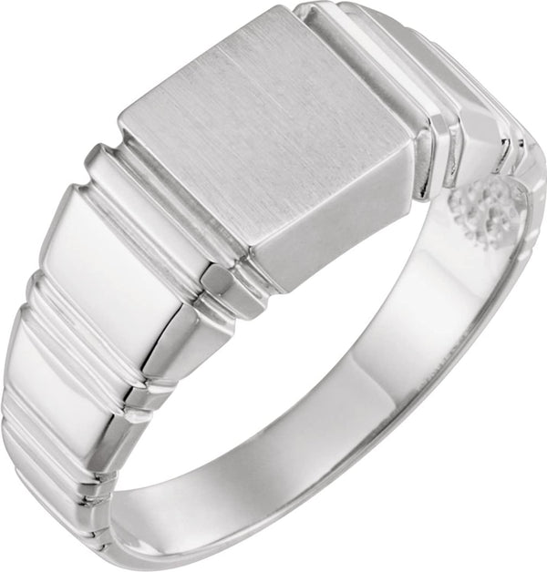 Men's Open Back Square Signet Ring, 14k X1 White Gold (11mm) Size 9
