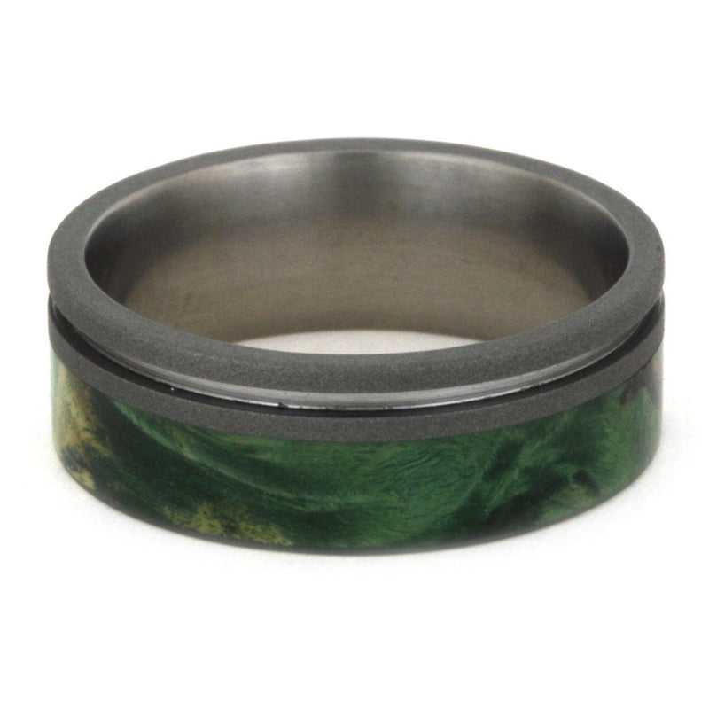 Green Box Elder Burl 8mm Comfort-Fit Sandblasted Titanium Band