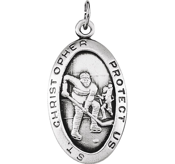 Sterling Silver St. Christopher Hockey Medal (24.5x15.5 MM)