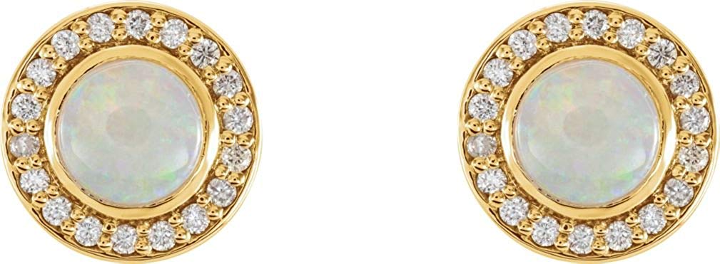 Opal and Diamond Halo-Style Earrings, 14k Yellow Gold (6MM) (.2 Ctw, G-H Color, I1 Clarity)