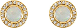 Opal and Diamond Halo-Style Earrings, 14k Yellow Gold (6MM) (.2 Ctw, G-H Color, I1 Clarity)
