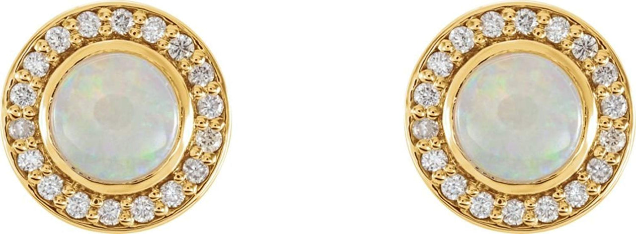 Opal and Diamond Halo-Style Earrings, 14k Yellow Gold (.2 Ctw, GH Color, I1 Clarity)