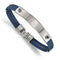 Men's Polished Stainless Steel 9.2mm Blue IP-Plated Cable Blue CZ ID Bracelet, 7.25"