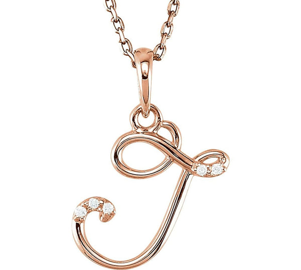 5-Stone Diamond Letter 'J' Initial 14k Rose Gold Pendant Necklace, 18" (.03 Cttw, GH, I1)