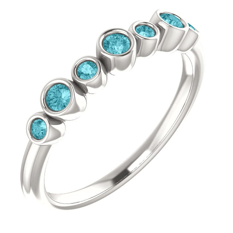 Blue Zircon 7-Stone 3.25mm Ring, Sterling Silver, Size 6