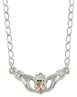Claddagh Pendant Necklace, Sterling Silver, 12k Green and Rose Gold Black Hills Gold Motif, 18"