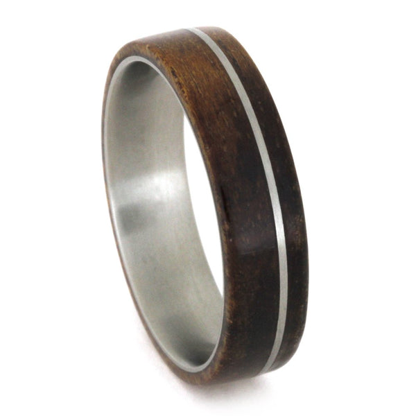 Koa Wood 6.5mm Comfort-Fit Matte Titanium Wedding Band