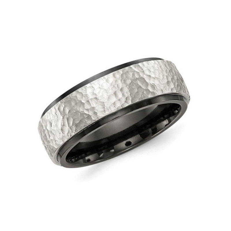 Edward Mirell Black Titanium and Sterling Silver Hammered 8mm Band