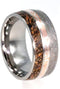 Dinosaur Bone, Gibeon Meteorite, Mokume Gane Pinstripe 10mm Comfort Fit Titanium Wedding Band, Size 7