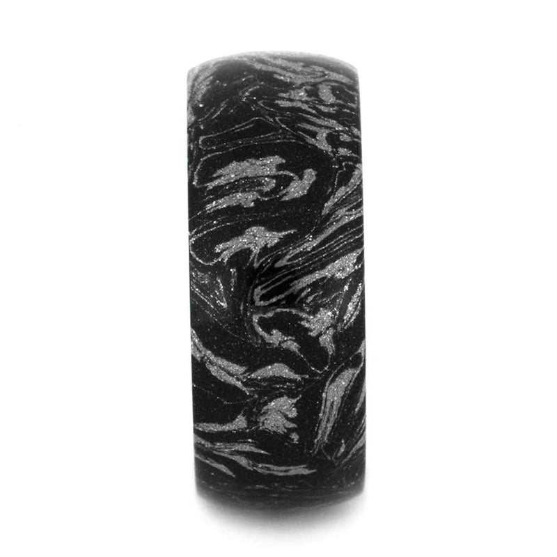 Black and White Composite Mokume Sleeve 10mm Comfort-Fit Matte Titanium Ring