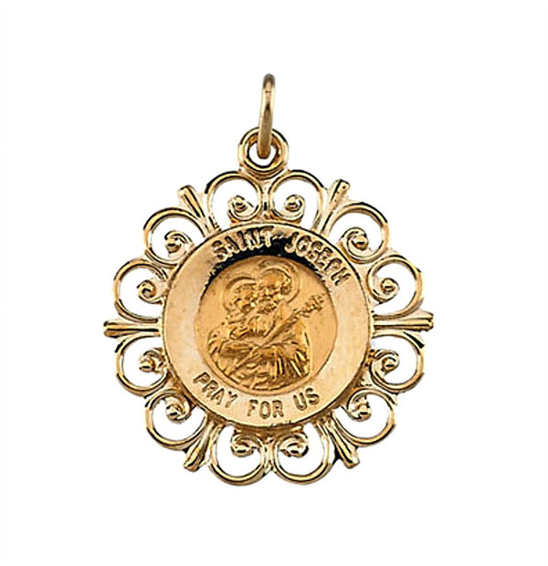 Rhodium Plated 14k Yellow Gold St. Joseph Medal (18.5 MM)