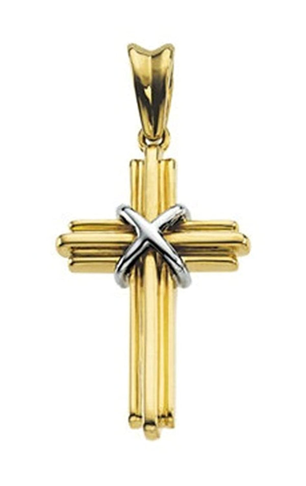 Two-Tone Rope Cross Rhodium-Plated 14k White and Yellow Gold Pendant (26.25X17.75 MM)