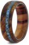 Turquoise, Amboyna Burl and Tulip Wood 7mm Comfort-Fit Matte Titanium Band, Size 5.75