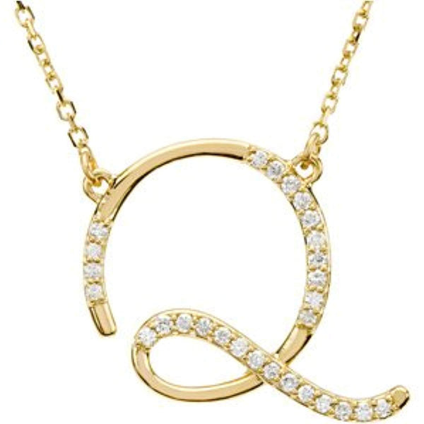14k Yellow Gold Alphabet Initial Letter Q Diamond Pendant Necklace, 17" (GH Color, I1 Clarity, 1/6 Cttw)