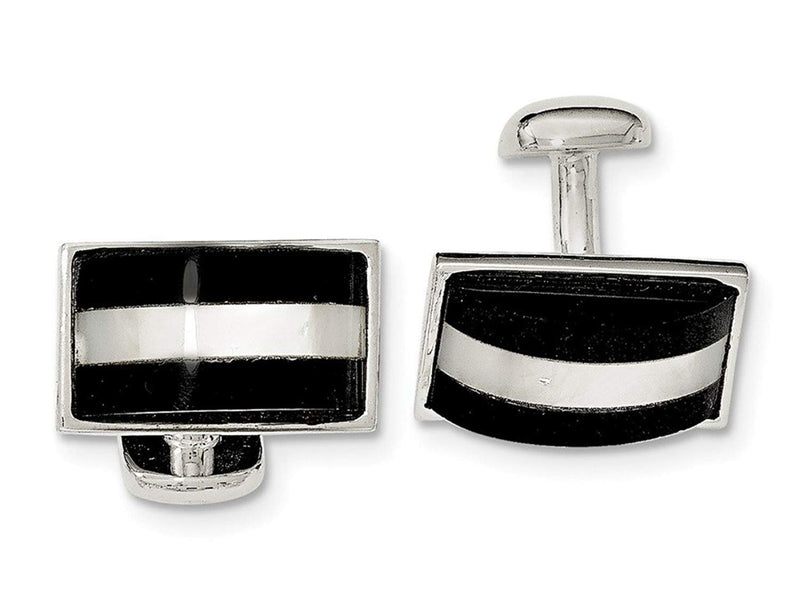 Sterling Silver Mother Of Pearl and Onyx Square Cuff Links