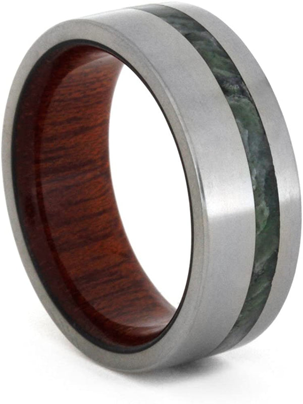 Nephrite Jade, Bloodwood Sleeves 8mm Comfort-Fit Matte Titanium Band, Size 4