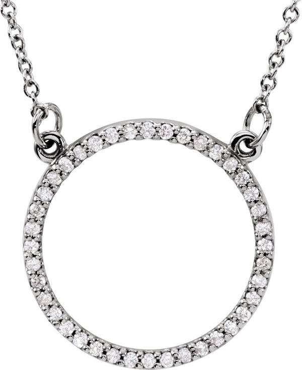 Petite Diamond Circle Pendant 14k White Gold Necklace, 16" (1/6 Cttw)