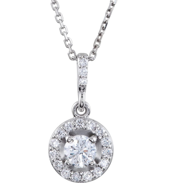 Diamond Halo Round Pendant Necklace, Rhodium Plate 14k White Gold, 18" (3/4 Ctw, GH Color, I1 Clarity)