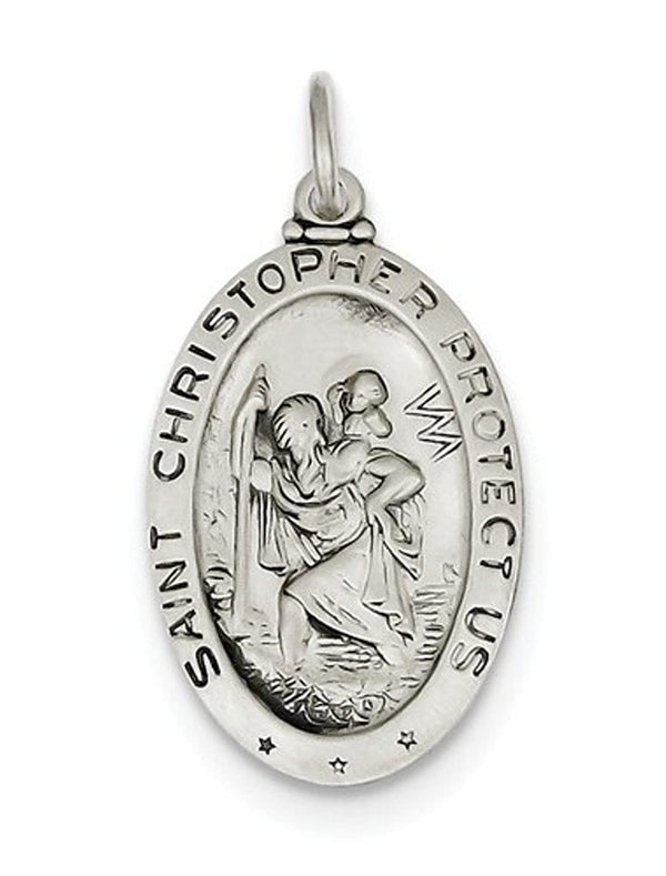 Sterling Silver Saint Christopher Medal Charm Pendant (32X18 MM)