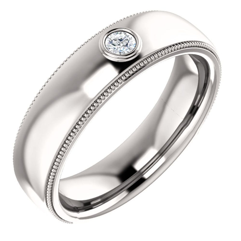 Men's Rhodium-Plated 14k White Gold Diamond 6.3mm Milgrain Band (.10 Ctw, Color G-H, SI2-SI3 Clarity) Size 11