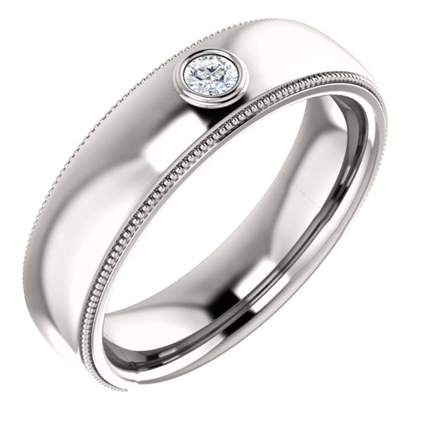 Men's Rhodium-Plated 14k White Gold Diamond 6mm Milgrain Band (.03 Ctw, Color G-H, SI2-SI3 Clarity) Size 10.5