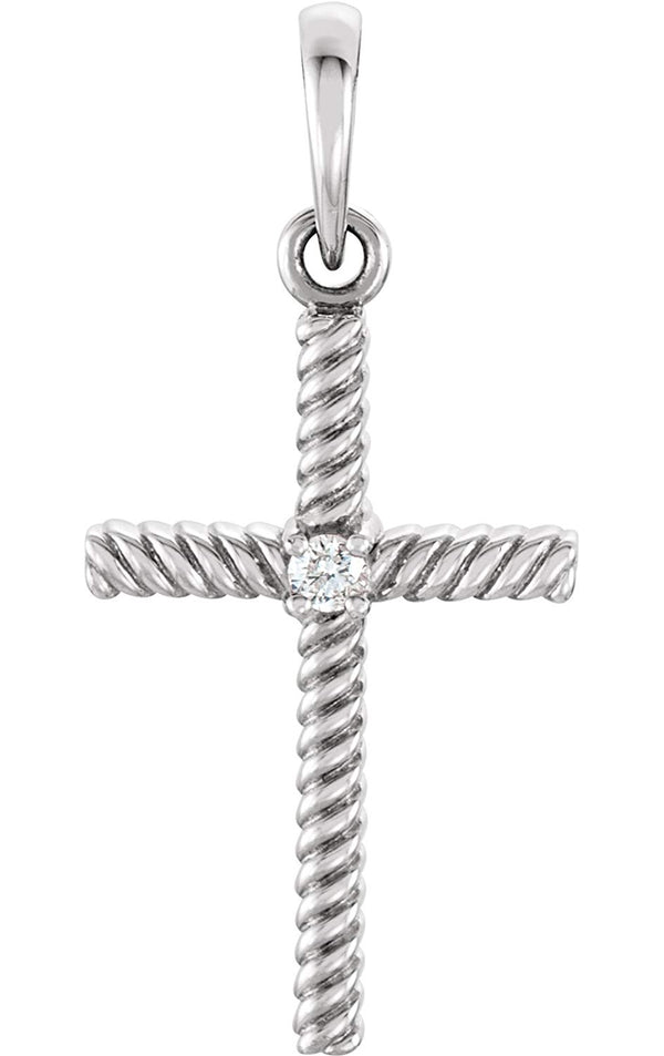 Platinum Diamond Rope-Trim Cross Pendant (.02 Ct, G-H Color, I1 Clarity)