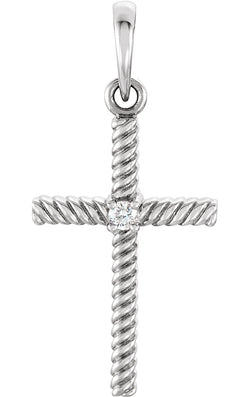 Diamond Rope-Trim Cross Rhodium-Plated 14k White Gold Pendant (.02 Ct, G-H Color, I1 Clarity)