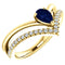 Chatham Created Blue Sapphire Pear and Diamond Chevron 14k Yellow Gold Ring (.145 Ctw, G-H Color, I1 Clarity)