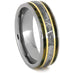 His and Hers Titanium Wedding Band Set, Gibeon Meteorite, Green Box Elder Burl Wood, 14k Yellow Gold Ring, M14.5-F7.5