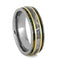 His and Hers Titanium Wedding Band Set, Gibeon Meteorite, Green Box Elder Burl Wood, 14k Yellow Gold Ring