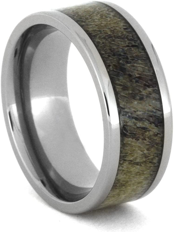 Deer Antler Inlay 8mm Comfort-Fit Titanium Band, Size 9.5