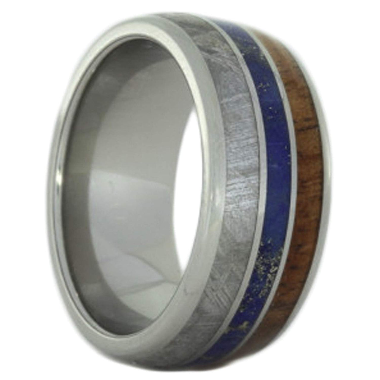 Koa Wood, Meteorite, Lapis Lazuli 10MM Comfort-Fit Titanium Wedding Band, Size 8