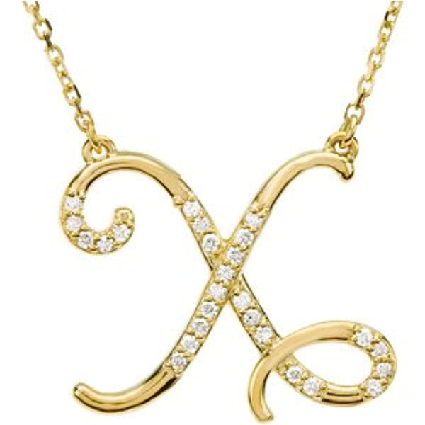 14k Yellow Gold Alphabet Initial Letter X Diamond Pendant Necklace, 17" (GH Color, I1 Clarity, 1/8 Cttw)