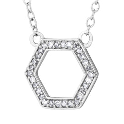 Diamond Hexagon Silhouette Pendant Necklace, Rhodium Plated Sterling Silver, 18" (.09 Ctw)